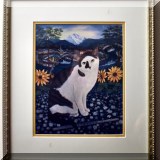A54. Framed cat with sunflowers print. 